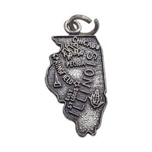 Vintage Illinois State Charm Sterling Silver Map Chicago & More souvenir Travel